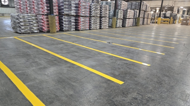 Leading dallas fort worth area striping company stripes a warehouse interior for added safety