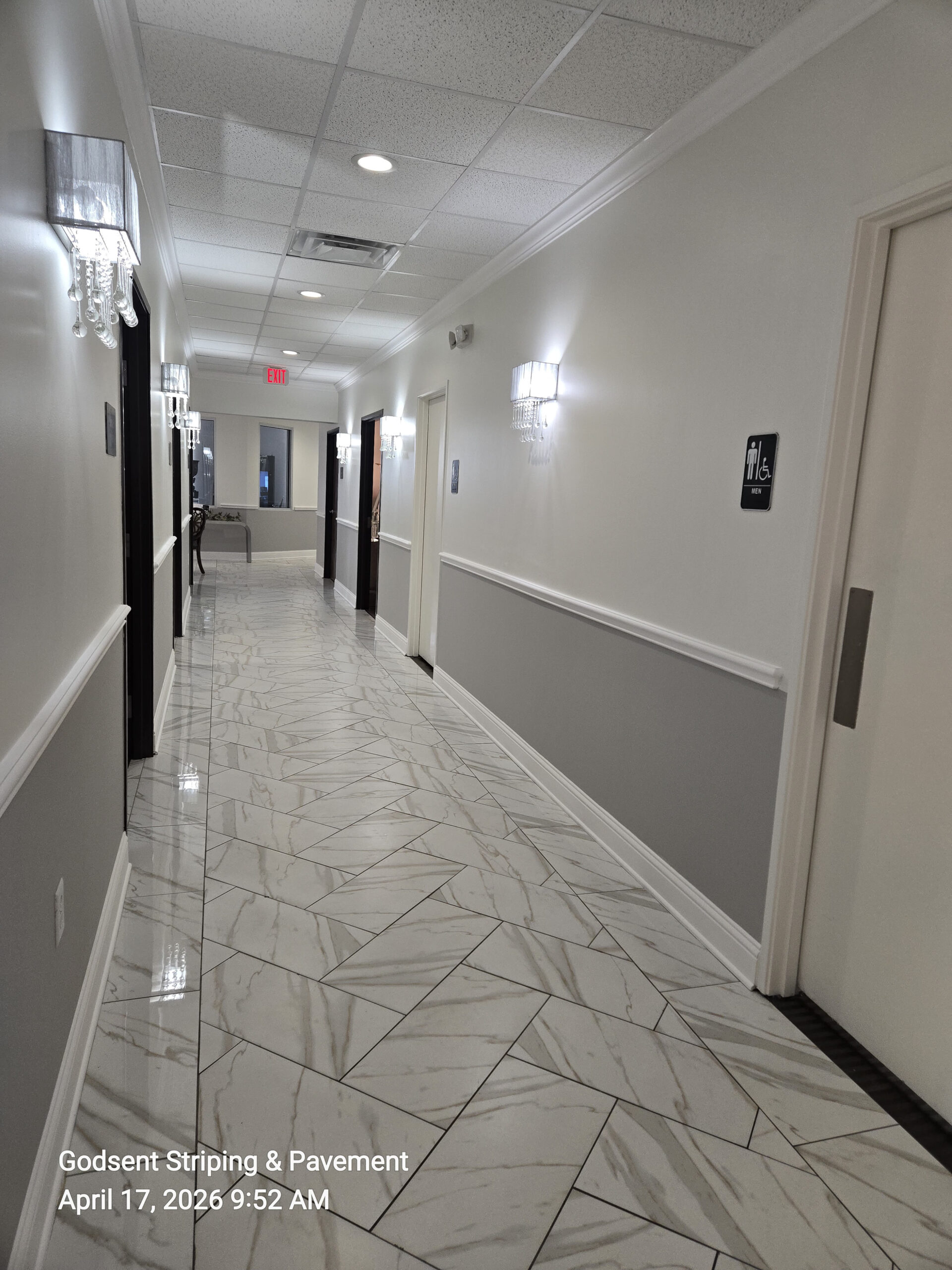 Painted commercial hallway in a business interior