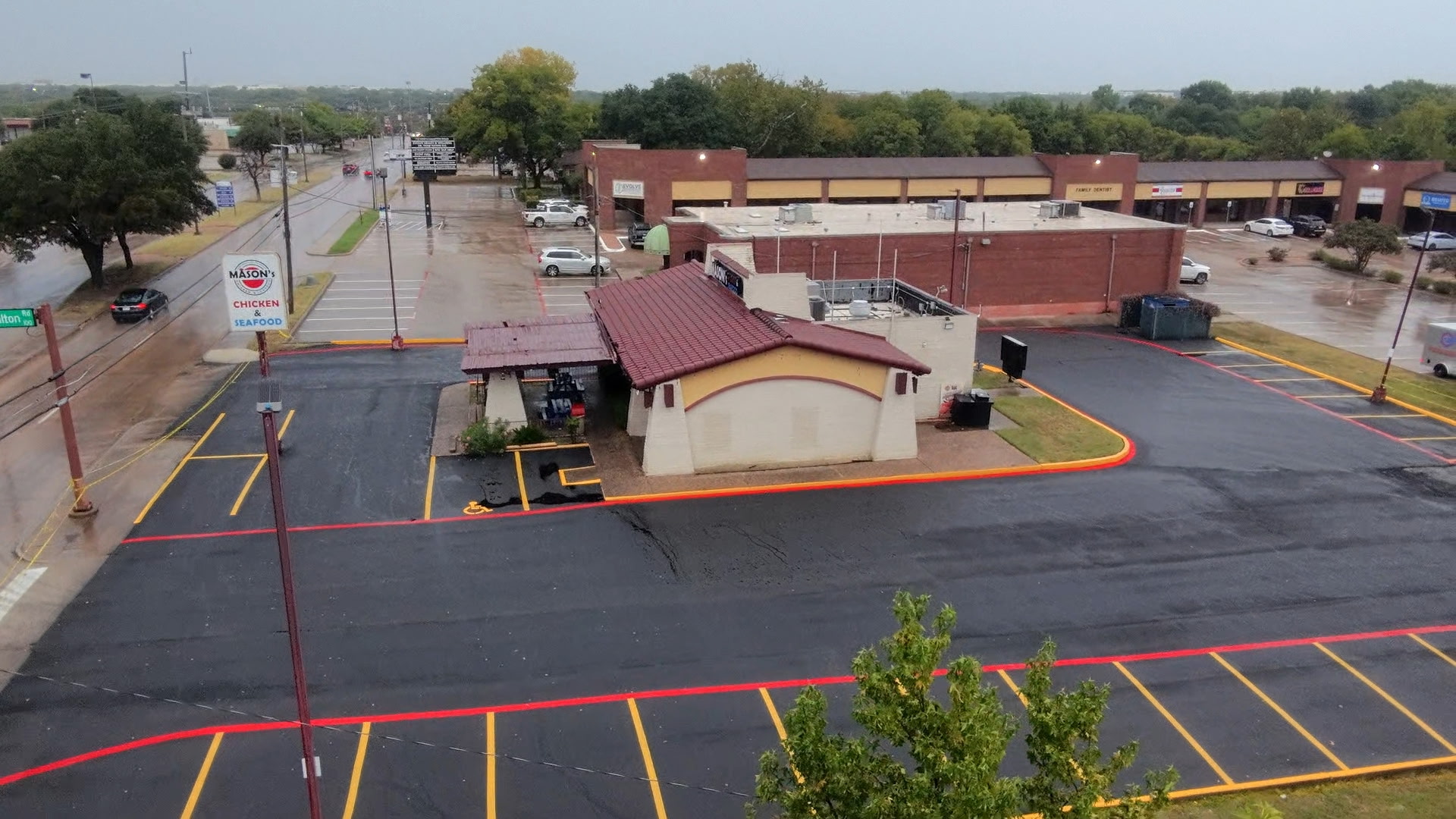 Recent commercial asphalt paving project drone shot
