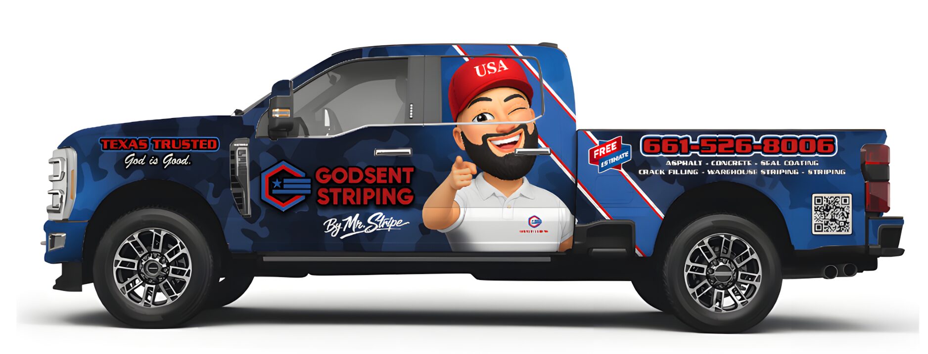 God Sent Striping pickup truck wrap for Texas and U.S. pavement services